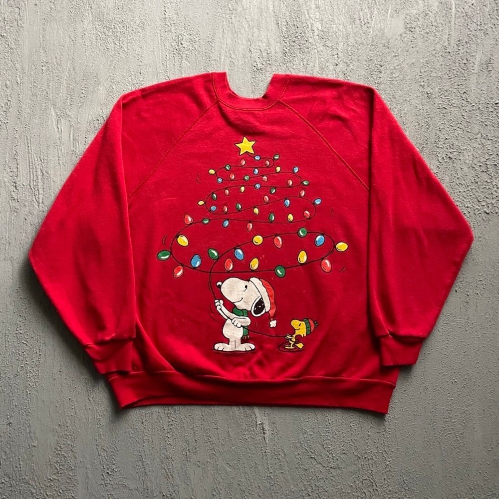 Vintage Snoopy Christmas Tree Sweatshirt Mens 2XL Red 80s Peanuts By Design